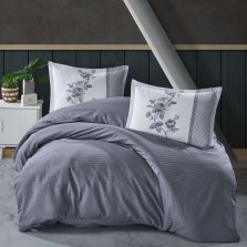 Lenjerie pat dublu Bumbac Ranforce Boutique 4 piese, cearsaf pat 240x260 cm, pilota 200x220 cm, 2 fete perne 50x70 cm, Clasy Gri SUAVE V1