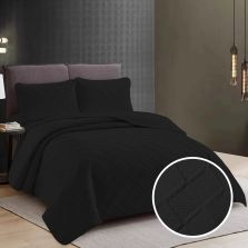 Cuvertura matlasata pat UNI 230x250 cm cu 2 fete perne 50x70 cm, model romb, Negru Ralex Pucioasa 