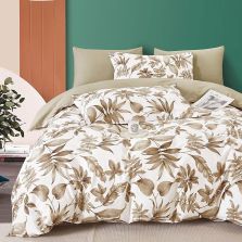 Lenjerie de pat o persoana Percalle imprimat Bumbac 100% 3 piese cearsaf pat 160x240 cm, pilota 150x220 cm, fata perna 50x70 cm, Moderna Bej / Crem, Pucioasa