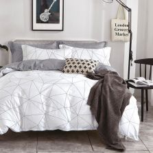 Lenjerie pat o persoana Percalle imprimat Bumbac 100%, 3 piese, cearsaf pat 160x240 cm, pilota 150x220 cm, fata perna 50x70 cm, Modern Alb / Gri, Pucioasa
