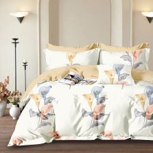 Lenjerie pat o persoana Percalle imprimat Bumbac 100%, 3 piese, cearsaf pat 160x240 cm, pilota 150x220 cm, fata perna 50x70 cm, Cale Bej / Gri, Pucioasa