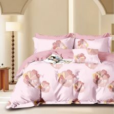 Lenjerie pat o persoana Percalle imprimat Bumbac 100%, 3 piese, cearsaf pat 160x240 cm, pilota 150x220 cm, fata perna 50x70 cm, Floare Roz / Galben, Pucioasa