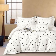 Lenjerie pat o persoana Percalle imprimat Bumbac 100%, 3 piese, cearsaf pat 160x240 cm, pilota 150x220 cm, fata perna 50x70 cm, Buline Alb / Negru, Pucioasa