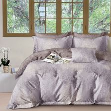 Lenjerie pat o persoana Percalle imprimat Bumbac 100%, 3 piese, cearsaf pat 160x240 cm, pilota 150x220 cm, fata perna 50x70 cm, Copaci Mov / Maro, Pucioasa