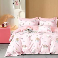 Lenjerie pat o persoana Percalle imprimat Bumbac 100%, 3 piese, cearsaf pat 160x240 cm, pilota 150x220 cm, fata perna 50x70 cm, Imprimeu animalute Roz, Pucioasa