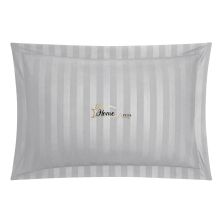 Fata de perna Damasc Bumbac 100% dunga 1 cm, 50 x 70 cm si tiv cu bordura 3,5 cm, Gri