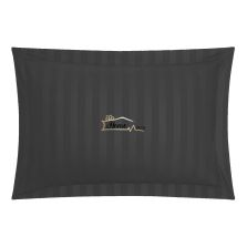 Fata de perna Damasc Bumbac 100% dunga 1 cm, 50 x 70 cm si tiv cu bordura 3,5 cm, Negru