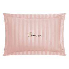 Fata de perna Damasc Bumbac 100% dunga 1 cm, 50 x 70 cm si tiv cu bordura 3,5 cm, Roz Pudra