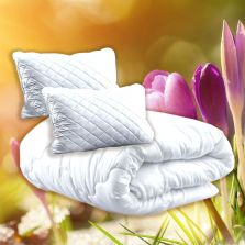 Pachet Primavara Toamna pat dublu Pilota matlasata umplutura minet alergenic 200x210 cm, alba si 2 perne matlasate 50x70 cm-1