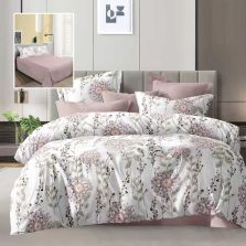 Lenjerie pat dublu Economy 4 piese, cearsaf pat 230x250 cm si pilota 200x230 cm, 2 fete perne 50x70, Imprimeu floral Roz Pudra ECN44 Ralex Pucioasa 