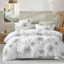 Lenjerie pat dublu Economy 4 piese, cearsaf pat 230x250 cm si pilota 200x230 cm, 2 fete perne 50x70, Eleganta Alb / Verde ECN49 Ralex Pucioasa 