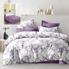 Lenjerie pat dublu Economy 4 piese, cearsaf pat 230x250 cm si pilota 200x230 cm, 2 fete perne 50x70, Eleganta Alb / Lila ECN50 Ralex Pucioasa 