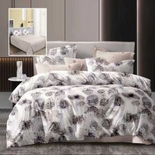 Lenjerie pat dublu Economy 4 piese, cearsaf pat 230x250 cm si pilota 200x230 cm, 2 fete perne 50x70, Moderna Bej / Gri ECN55 Ralex Pucioasa 