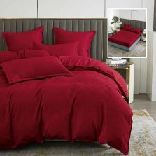 Lenjerie de pat Finet Natur UNI Baroque 6 piese husa saltea 160/180x200 cm, pilota 200x230 cm, 2 fete perna 50x70 si 70x70 cm, Rosu, Ralex Pucioasa