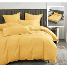 Lenjerie de pat Finet Natur UNI Stripe 6 piese husa saltea 160/180x200 cm, pilota 200x230 cm, 2 fete perna 50x70 si 70x70 cm, Galben, Pucioasa