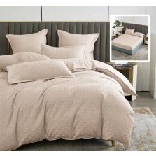 Lenjerie de pat Finet Natur UNI Stripe 6 piese husa saltea 160/180x200 cm, pilota 200x230 cm, 2 fete perna 50x70 si 70x70 cm, Bej, Pucioasa