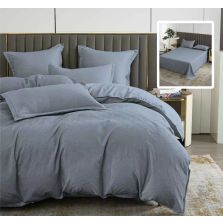 Lenjerie de pat dublu Finet Natur UNI Baroque 6 piese cearsaf pat 230x250 cm, pilota 200x230 cm, 2 fete perna 50x70 si 70x70 cm, Antracit, Ralex Pucioasa