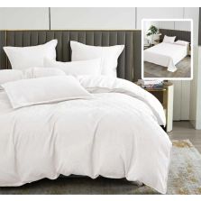 Lenjerie de pat dublu Finet Natur UNI Baroque 6 piese cearsaf pat 230x250 cm, pilota 200x230 cm, 2 fete perna 50x70 si 70x70 cm, Alb, Ralex Pucioasa