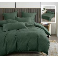 Lenjerie de pat dublu Finet Natur UNI Stripe 6 piese cearsaf pat 230x250 cm, pilota 200x230 cm, 2 fete perna 50x70 si 70x70 cm, Verde, Pucioasa