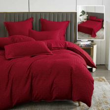 Lenjerie de pat dublu Finet Natur UNI Stripe 6 piese cearsaf pat 230x250 cm, pilota 200x230 cm, 2 fete perna 50x70 si 70x70 cm, Rosu, Pucioasa