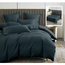 Lenjerie de pat dublu Finet Natur UNI Stripe 6 piese cearsaf pat 230x250 cm, pilota 200x230 cm, 2 fete perna 50x70 si 70x70 cm, Negru, Pucioasa