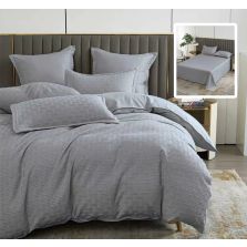 Lenjerie de pat dublu Finet Natur UNI Stripe 6 piese cearsaf pat 230x250 cm, pilota 200x230 cm, 2 fete perna 50x70 si 70x70 cm, Gri, Pucioasa