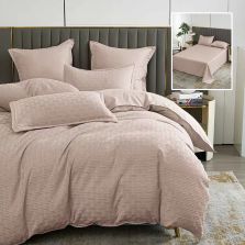 Lenjerie de pat dublu Finet Natur UNI Stripe 6 piese cearsaf pat 230x250 cm, pilota 200x230 cm, 2 fete perna 50x70 si 70x70 cm, Cappuccino, Pucioasa
