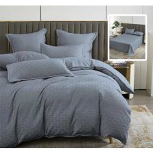 Lenjerie de pat dublu Finet Natur UNI Stripe 6 piese cearsaf pat 230x250 cm, pilota 200x230 cm, 2 fete perna 50x70 si 70x70 cm, Antracit, Pucioasa