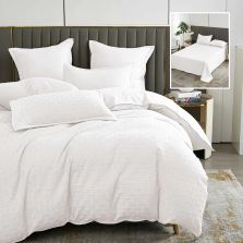 Lenjerie de pat dublu Finet Natur UNI Stripe 6 piese cearsaf pat 230x250 cm, pilota 200x230 cm, 2 fete perna 50x70 si 70x70 cm, Alb, Pucioasa