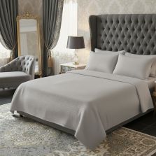 Lenjerie pat dublu Creponata 100% Bumbac UNI, cearsaf pat 200x230 cm, pilota 180x215 cm, 2 fete perna 50x70 cm, GRI PAL, Ralex Pucioasa