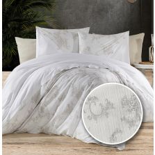 Lenjerie pat Creponata 100% Bumbac, cearsaf pat 160x240 cm, pilota 140x210 cm, fata perna 50x70 cm, Crem/Bej, CREP72 Ralex Pucioasa