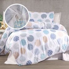 Lenjerie pat dublu Creponata 100% Bumbac, cearsaf pat 200x230 cm, pilota 180x215 cm, 2 fete perna 50x70 cm, Alb/Albastru, Pucioasa CREP58