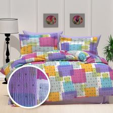 Lenjerie pat dublu extra large Creponata 100% Bumbac, cearsaf pat 240x260 cm, pilota 200x230 cm, 2 fete perna 50x70 cm, Mov, Pucioasa