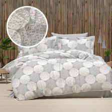 Lenjerie pat dublu extra large Creponata 100% Bumbac, cearsaf pat 240x260 cm, pilota 200x230 cm, 2 fete perna 50x70 cm, Alb/Gri, Pucioasa CREP57