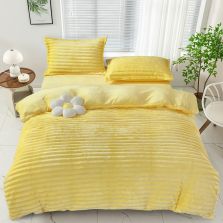 Lenjerie pat dublu Cocolino Line 4 piese, cearsaf pat 230x250 cm, pilota 200x230 cm, 2 fete perna 50x70, Galben, Ralex Pucioasa