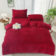 Lenjerie pat dublu Cocolino Line 4 piese, cearsaf pat 230x250 cm, pilota 200x230 cm, 2 fete perna 50x70, Rosu, Ralex Pucioasa