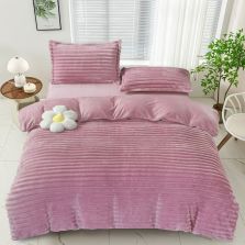 Lenjerie pat dublu Cocolino Line 4 piese, cearsaf pat 230x250 cm, pilota 200x230 cm, 2 fete perna 50x70, Roz, Ralex Pucioasa
