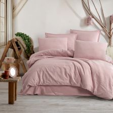 Lenjerie de pat dublu Bumbac Ranforce Boutique 4 piese, cearsaf pat 240x260 cm, pilota 200x220 cm, 2 fete perne 50x70 cm, Clasy Roz AVOLA V4