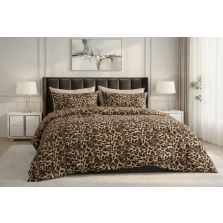 Lenjerie pat dublu extra large Creponata 100% Bumbac, cearsaf pat 240x260 cm, pilota 200x230 cm, 2 fete perna 50x70 cm, Animal Print Maro, Pucioasa CREP76