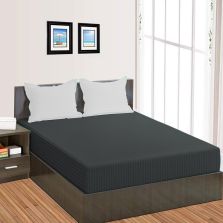 Cearsaf de pat cu elastic Damasc Policoton dunga 1 cm, 130x250 cm pentru saltea 80x200 cm, Gri Antracit