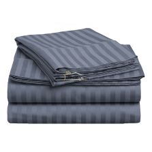 Cearsaf de pat cu elastic Damasc Bumbac 100% dunga 1 cm, 230x250 cm pentru saltea 180x200 cm, Gri Antracit