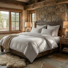 Lenjerie pat dublu 6 piese Damasc Policoton, cearsaf pat 230x250 cm, pilota 200x230 cm, fete perne 50x70 cm si 70x70 cm, dunga 1 cm Bej