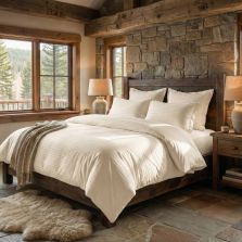 Lenjerie pat dublu 6 piese Damasc Policoton, cearsaf pat 230x250 cm, pilota 200x230 cm, fete perne 50x70 cm si 70x70 cm, dunga 1 cm Crem Deschis