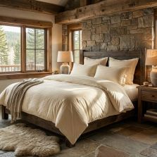 Lenjerie pat dublu 6 piese Damasc Policoton, cearsaf pat 230x250 cm, pilota 200x230 cm, fete perne 50x70 cm si 70x70 cm, dunga 1 cm Galben Deschis