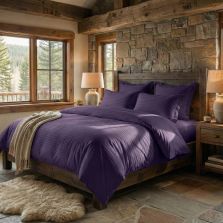 Lenjerie pat dublu 6 piese Damasc Policoton, cearsaf pat 230x250 cm, pilota 200x230 cm, fete perne 50x70 cm si 70x70 cm, dunga 1 cm Mov 