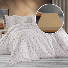 Lenjerie pat Ranforce Bumbac 100% cu husa pentru saltea de 140/160cm x 200cm, pilota 200x230 cm, 2 fete perne 50x70 cm, Alb / Portocaliu, Pucioasa