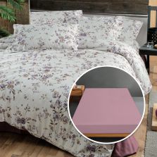 Lenjerie pat Ranforce Bumbac 100% cu husa pentru saltea de 140/160cm x 200cm, pilota 200x230 cm, 2 fete perne 50x70 cm, Roz / Lila, Pucioasa