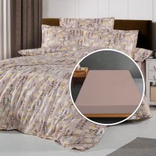 Lenjerie pat Ranforce Bumbac 100% cu husa pentru saltea de 140/160cm x 200cm, pilota 200x230 cm, 2 fete perne 50x70 cm, Maro, Pucioasa