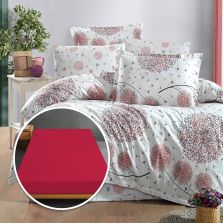 Lenjerie pat Ranforce Bumbac 100% cu husa pentru saltea de 140/160cm x 200cm, pilota 200x230 cm, 2 fete perne 50x70 cm, Alb / Rosu, Pucioasa