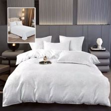 Lenjerie pat dublu Jacquard 6 piese, cearșaf pat 230x250 cm, pilotă 200x230 cm, 2 fețe perne 50x70 și 70x70 cm, Clasy, Alb